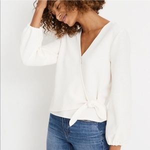 NWT MADEWELL Texture & Thread Crepe Wrap Top in White